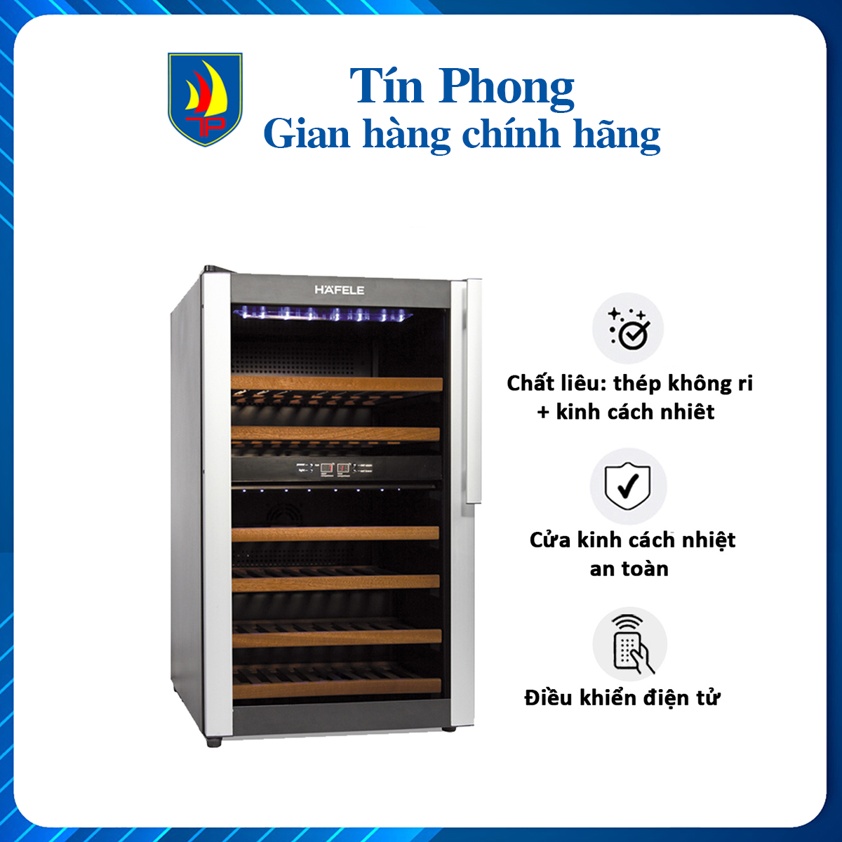 Tủ rượu hafele, tủ rượu độc lập hw-g32a/ 534.16.960 , cửa kính, 6 ngăn chứa gỗ có thể tháo rời, đèn led, 2 khu vực nhiệt độ riêng biệt, có thể điều chỉnh 5-22 độ c - hàng chính hãng, bảo hành 2 năm