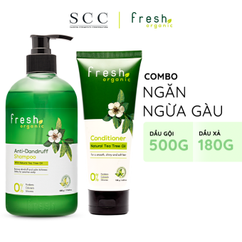 Combo Dầu gội + Dầu xả Fresh Organic Giảm gàu chiết xuất Tràm trà hữu cơ 500g + 180g