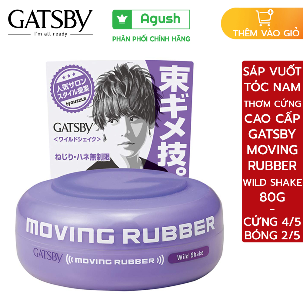 Hộp sáp mềm vuốt tóc khô cao cấp cho nam loại cứng Gatsby Moving Rubber Wild Shake lọ to 80g có mùi thơm bôi tạo kiểu tóc được cho bé chính hãng giữ nếp lâu gốc nước không bết ít bóng mượt tóc xịn tốt giá rẻ hương hoa quả