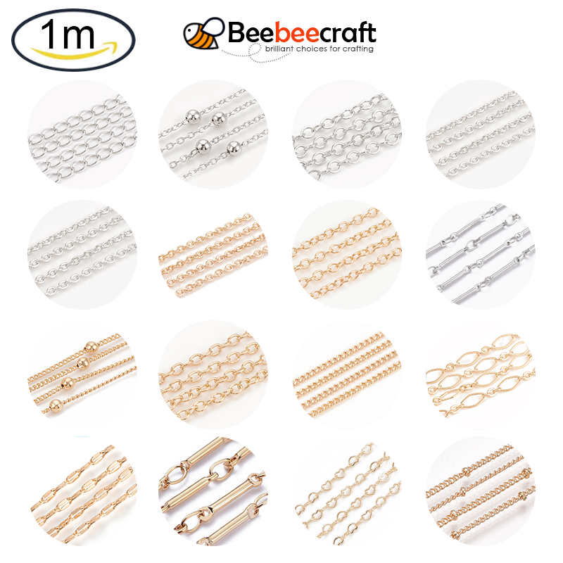 Beebeecraft 1m Brass Cable Chain Solder Oval Flat Links Chain 18K Gold