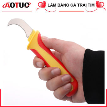 AOTUO Dao tuốt dây điện (tay cầm cao su đỏ vàng), dao gọt vỏ dây điện, dao đa năng dành cho thợ điện