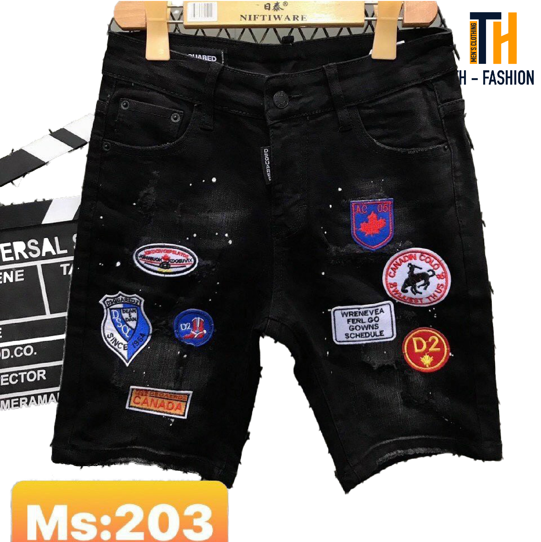 Quần short jean nam phối nhiều Logo và vẩy sơn cực đẹp, quần bò jean nam ngắn thời trang cao cấp hàng Shop TH-FASHION - GI010