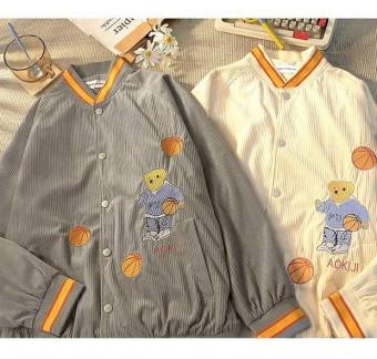 Aó khoác nhung kiểu bomber logo thêu bóng rổ  chất nhung mềm mịn tp