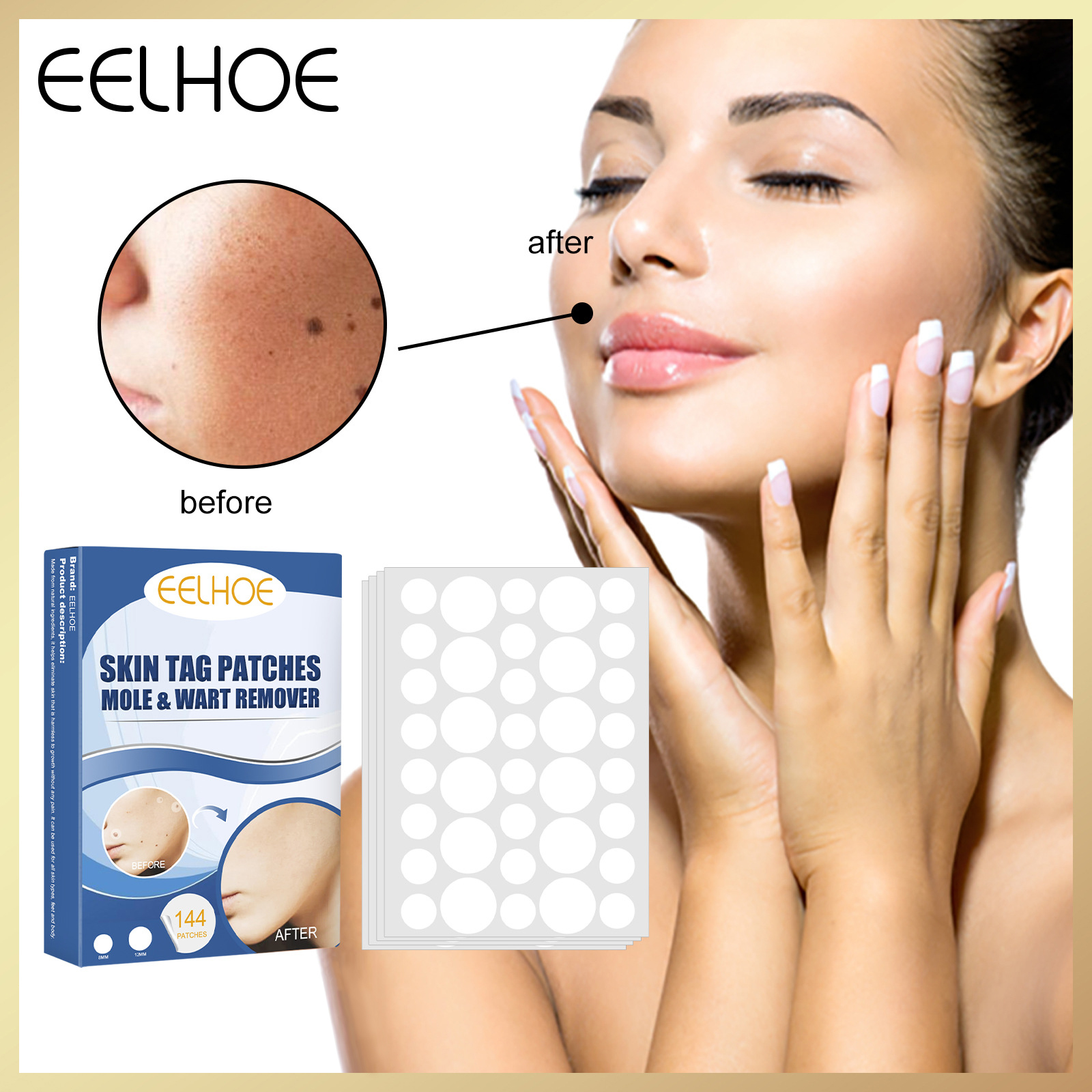 Gambar Eelhoe Skin Tag Patches Mole Wart Remover Gift Wart Treatment Liquid Pen Remover Freckle Wart Tag Fast Healing Non Drying Skin Care?144pcs?