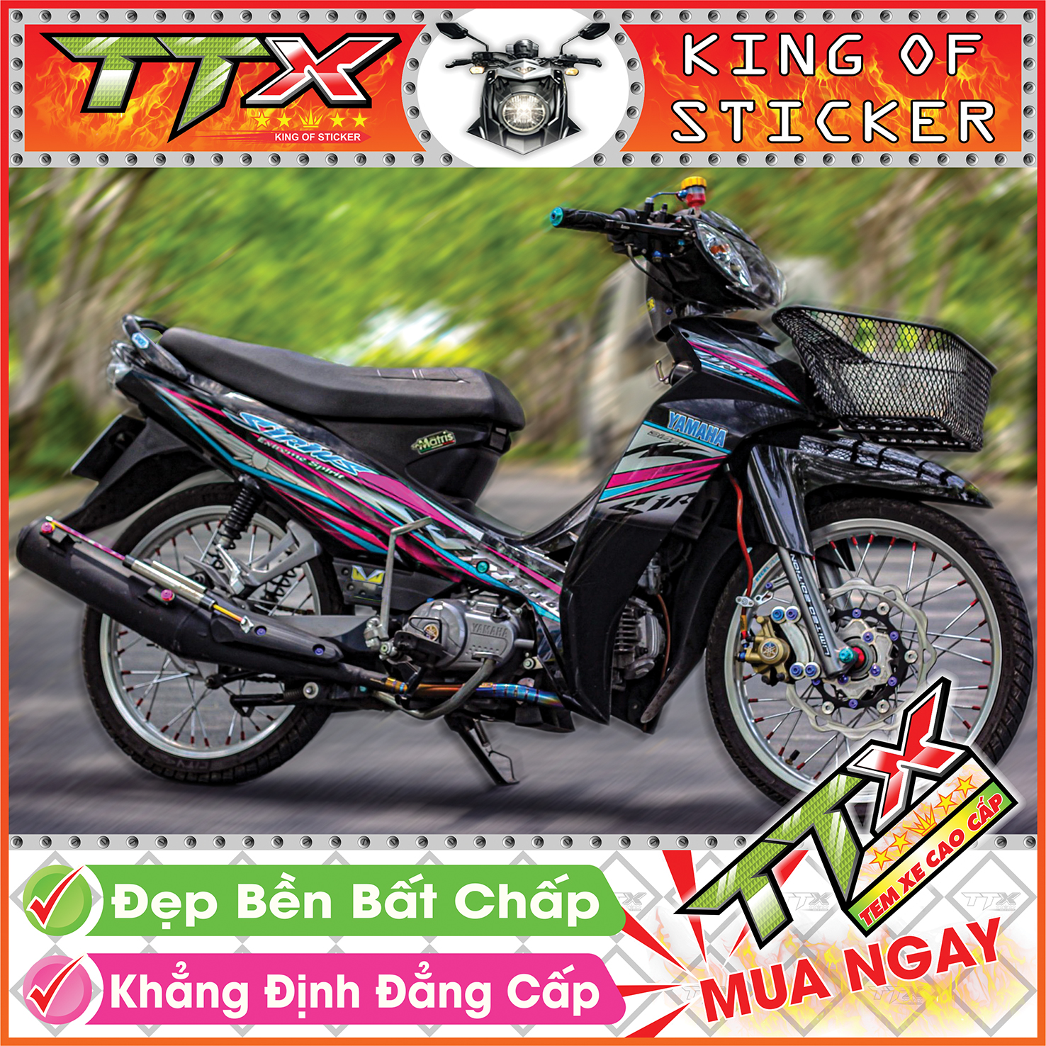 Tem sirius mặt trời nhỏ , Tem xe phụ kiện sirius màu đen viền hồng tuyệt đẹp , Shop TTX Team chế sirius