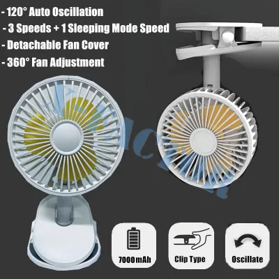 [SG Seller] Rechargeable Portable 1200mAh / 2000mAh Rotatable USB Clip Fan/ Stroller Baby Fans/ (10)