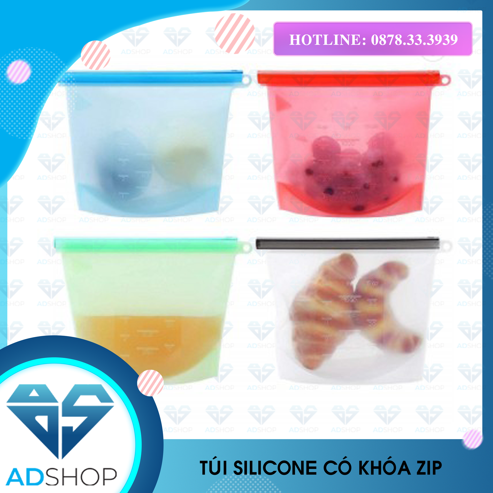 [ĐÃ ĐƯỢC KIỂM ĐỊNH ] Túi Silicon Thực Phẩm Đồ Ăn Thức Uống Có Khóa Zip Sử Dụng Nhiều Lần