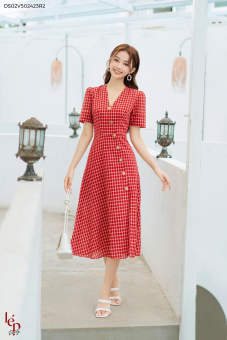 Váy Caro cúc dừa lệch Lep' DS02V502423R2