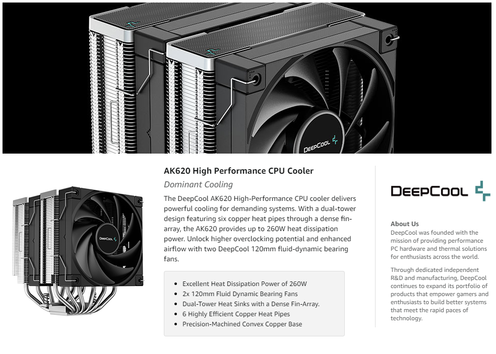 Deepcool AK620 High-Performance Dual-Tower CPU R-AK620-BKNNMT-G