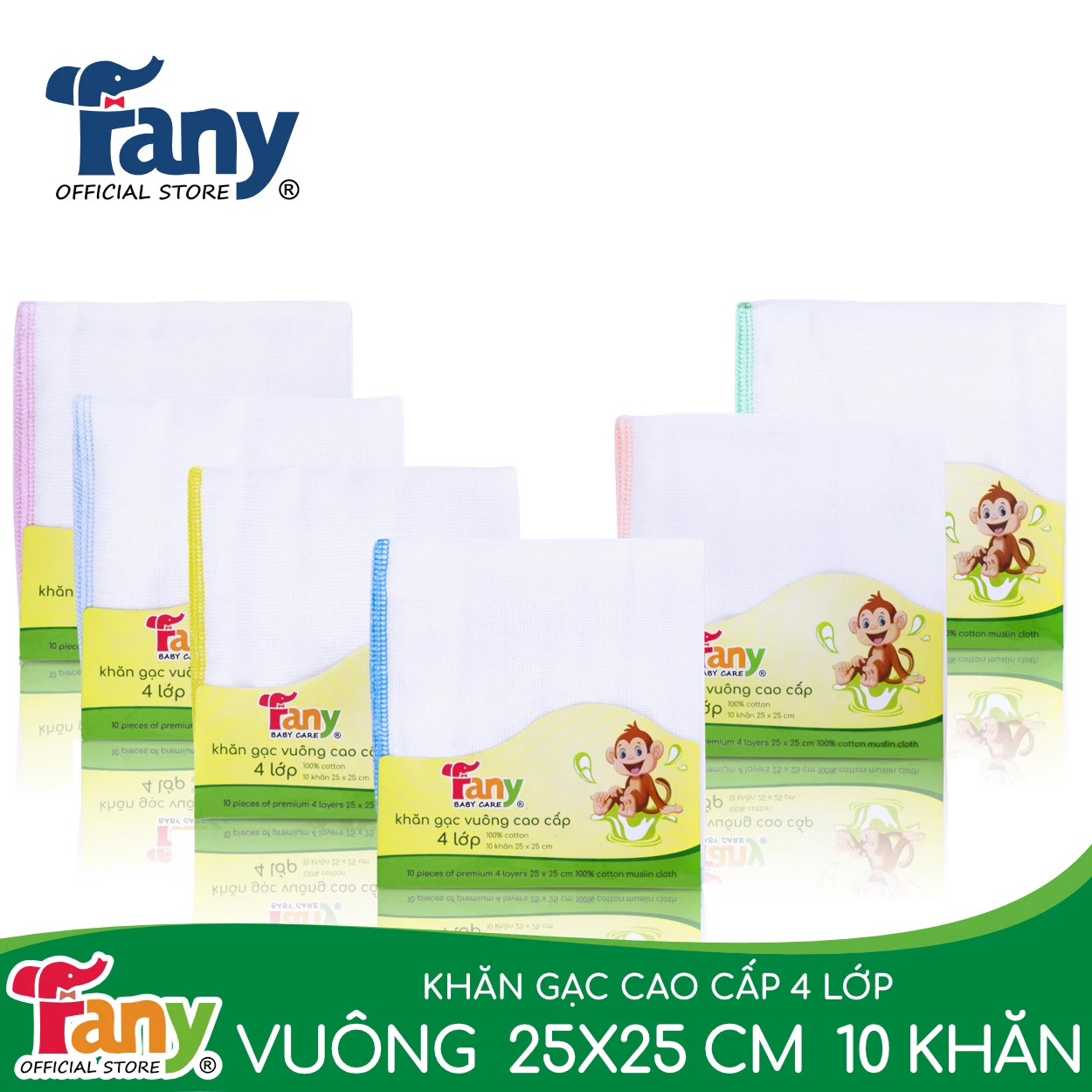Khăn sữa gạc vuông 4 lớp cao cấp Fany