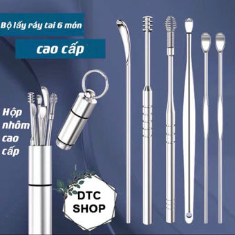 Bộ lấy ráy tai, bộ dụng cụ ngoáy tai 6 món chuyên nghiệp Inox kèm hộp, Bộ lấy ráy tai cao cấp 6 món vệ sinh tai bằng thép không gỉ, Dụng cụ lấy ráy tai thông minh hộp nhôm nhỏ gọn tiện lợi, LẤY DÁY TAI BỘ DỤNG CỤ LẤY RÁY TAI