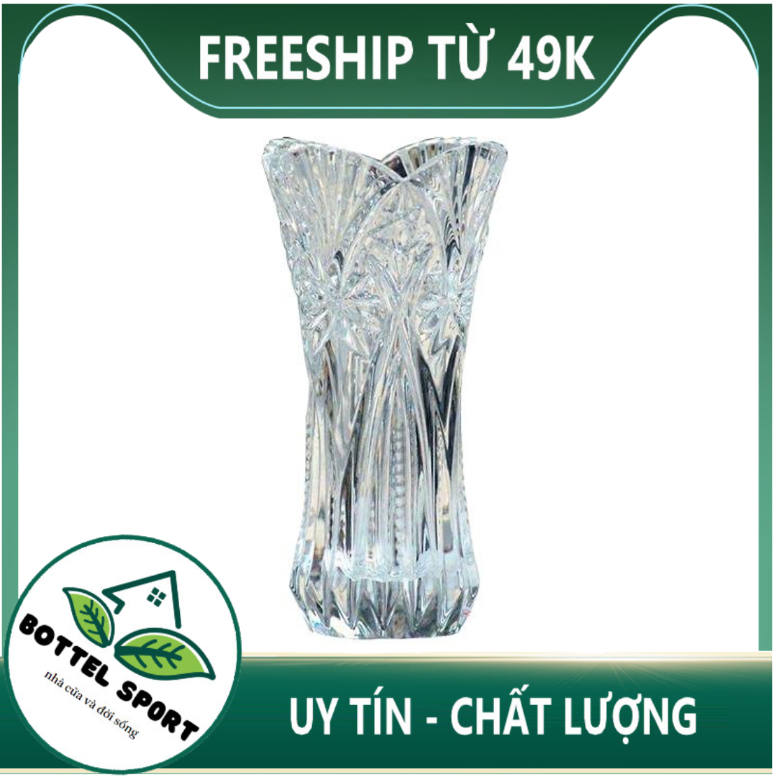 Lọ hoa bình bông thuỷ tinh trắng trong cao 20cm 25 cm hoa văn ngẫu nhiên