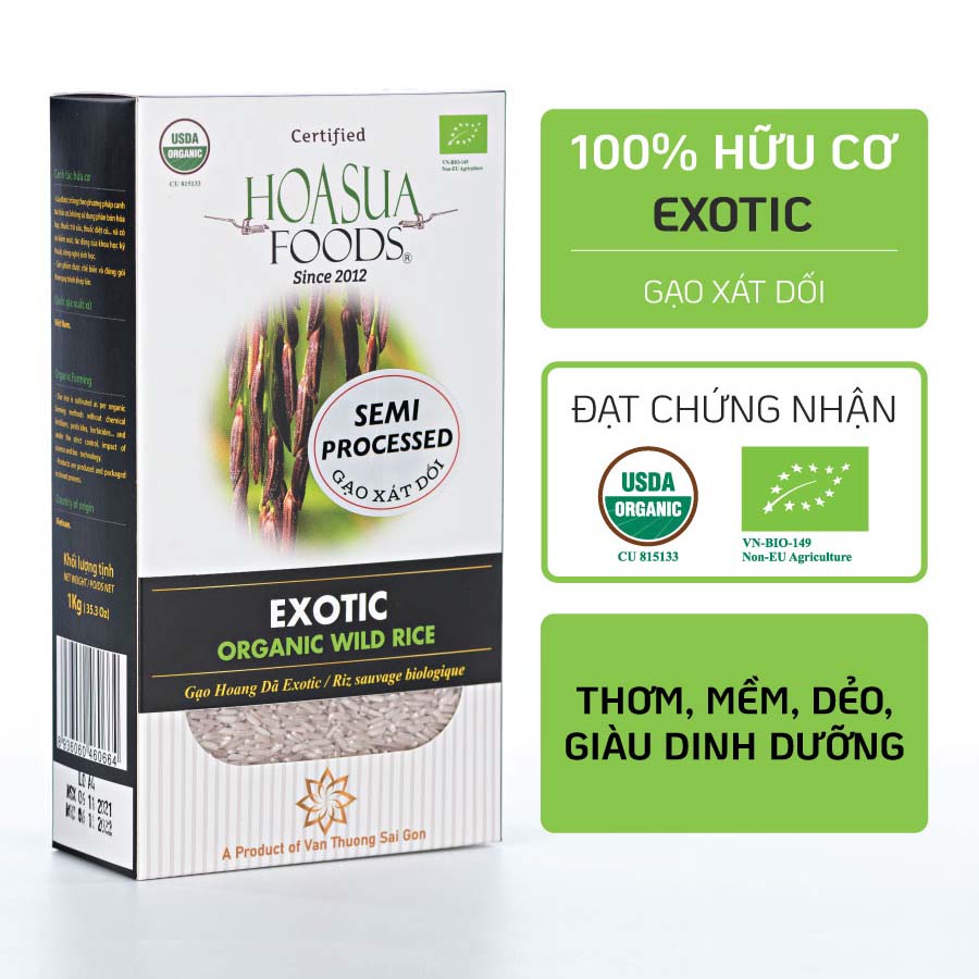 Gạo đen hoang dã Exotic hữu cơ xát dối Hoa sữa - Hộp 1kg