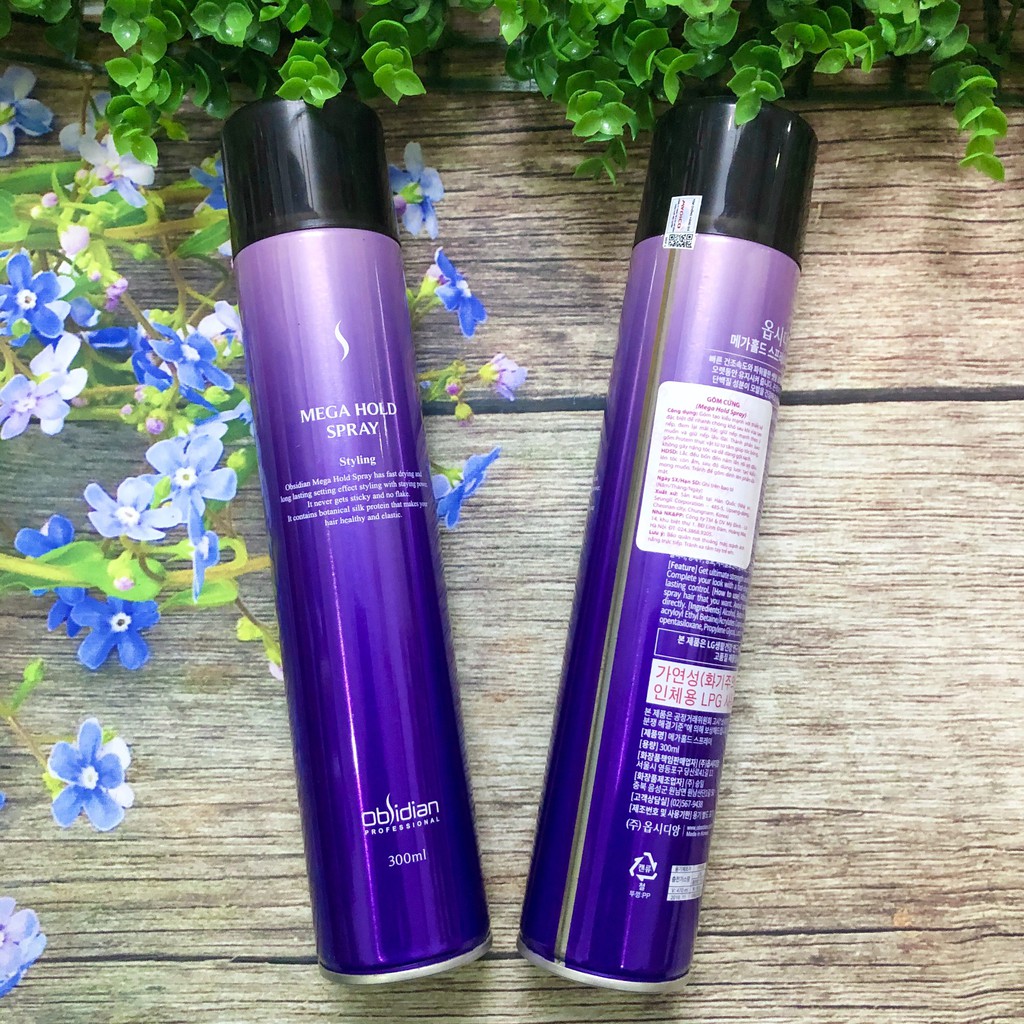 Gôm xịt tóc Obsidian tạo độ cứng giữ nếp tóc Mega Hold Spray Hàn Quốc 300ml