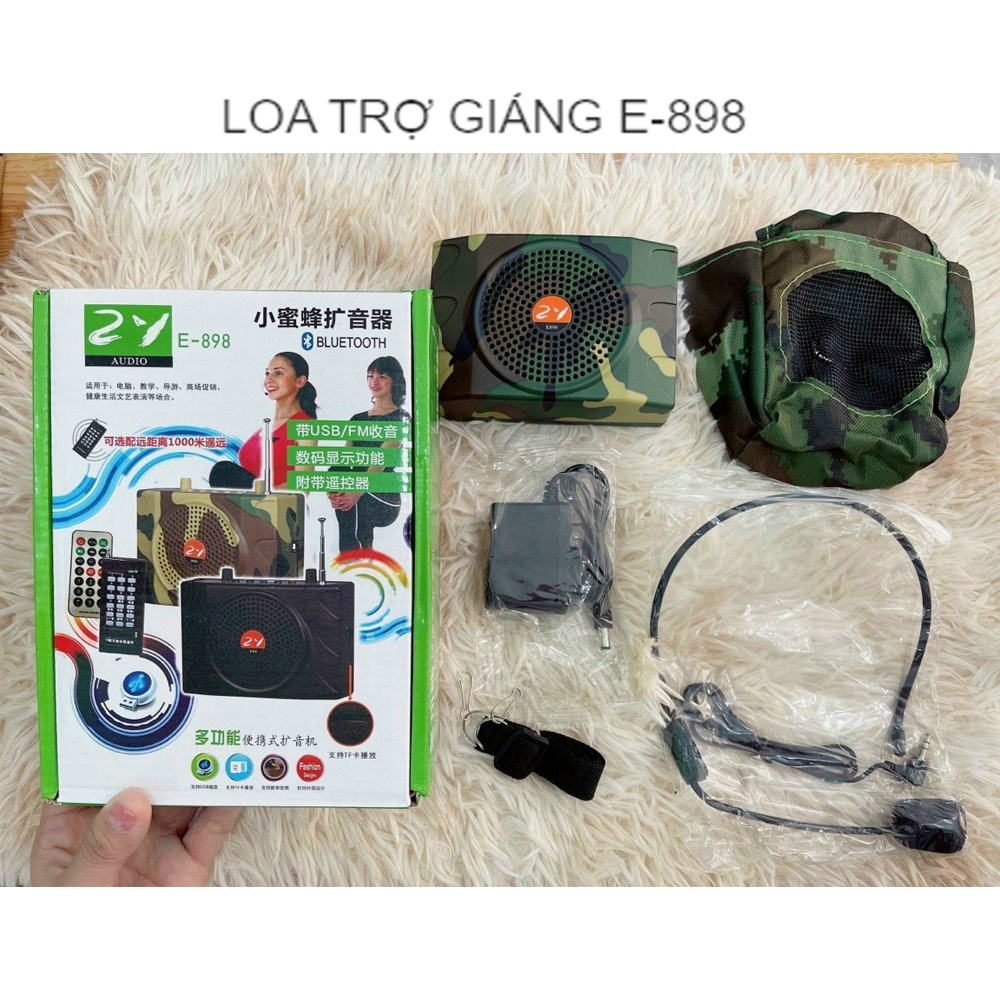 Loa trợ giảng loa bẫy chim e 898 - loa trợ giảng cho giáo viên kèm micro đeo tai, remote điều khiển - hỗ trợ bluetooth, fm radio, usb, sd card - công suất 25w, pin sạc dung lượng cao - chỉnh được echo trên loa