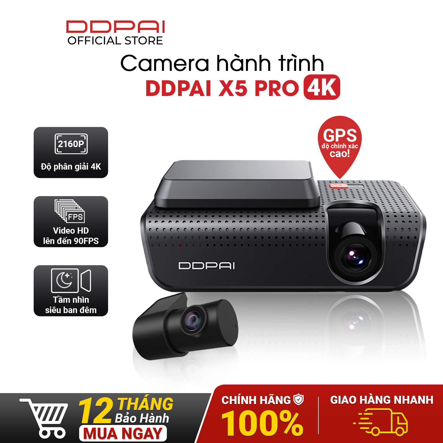 Camera hành trình ddpai x5 pro / độ phân giải 4k / định vị đa vệ tinh / cảm giác lái thực tế / hệ thống hỗ trợ người lái / chế độ trông xe 24h / tích hợp gps / dash cam full hd / camera hành trình ô tô / camera hanh trinh xe ô tô / camera sau