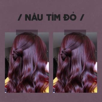 combo nhuộm nâu tím đỏ kèm oxi và găng tay