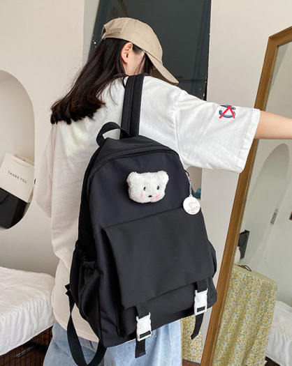 Balo cặp đi học học sinh nữ cấp 2, 3 màu đen, hồng, cam, lục, lam thời trang dễ thương