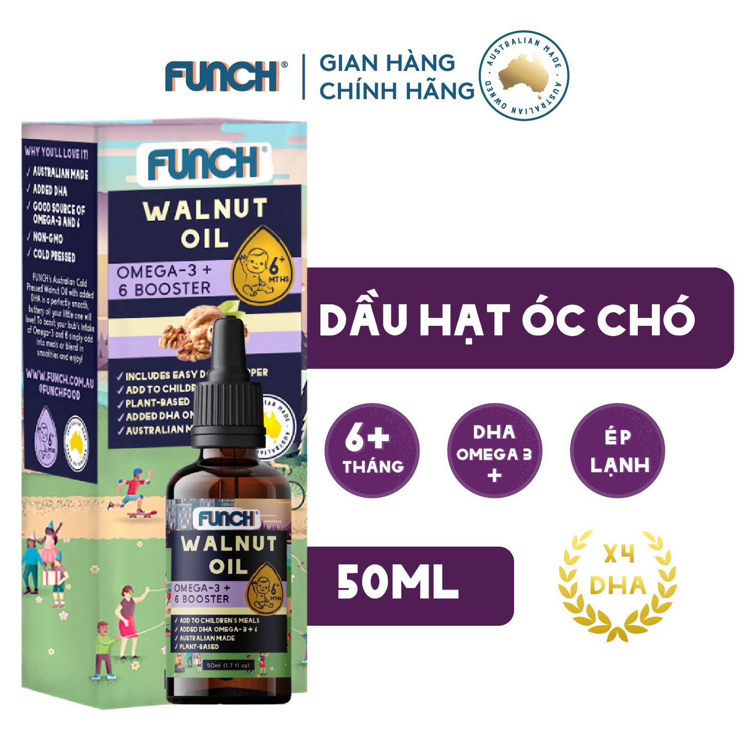 Dầu óc chó DHA Drops bổ sung DHA Omega 3 cho bé ăn dặm dạng nhỏ giọt chai 50ml