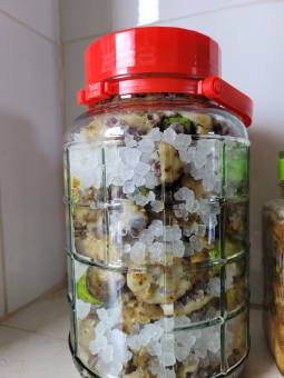 Nhàu ngâm đường cát vàng/ đường phèn, 3kg nhàu và 800gram đường