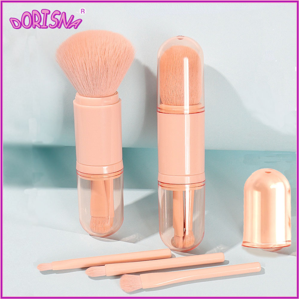 DORISNA Portable Travel Telescopic 4 in 1 Makeup Brushes Set Blush Eyeshadow Loose Powder Lip Cosmetics For Face Make Up Brush Kit Tools