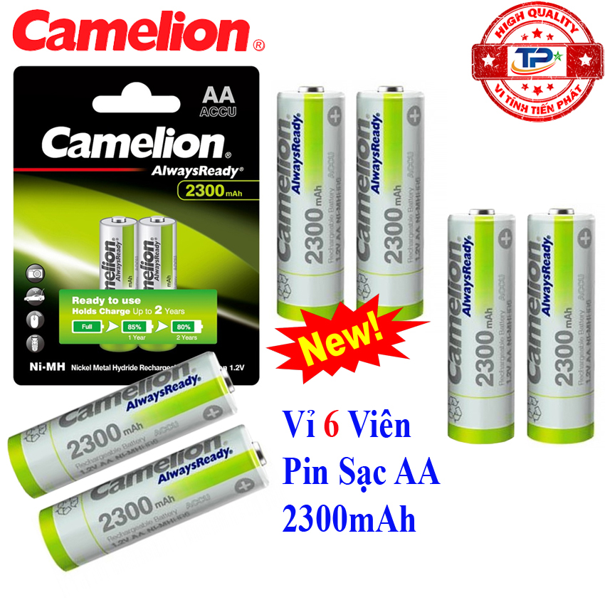 Vỉ 6 Viên Pin Sạc AA (2A) Camelion AlwaysReady 2300mAh - 1.2V Pin Ni-MH Rechargeable Accu nạp nhanh, tuổi thọ cao, mẫu mới