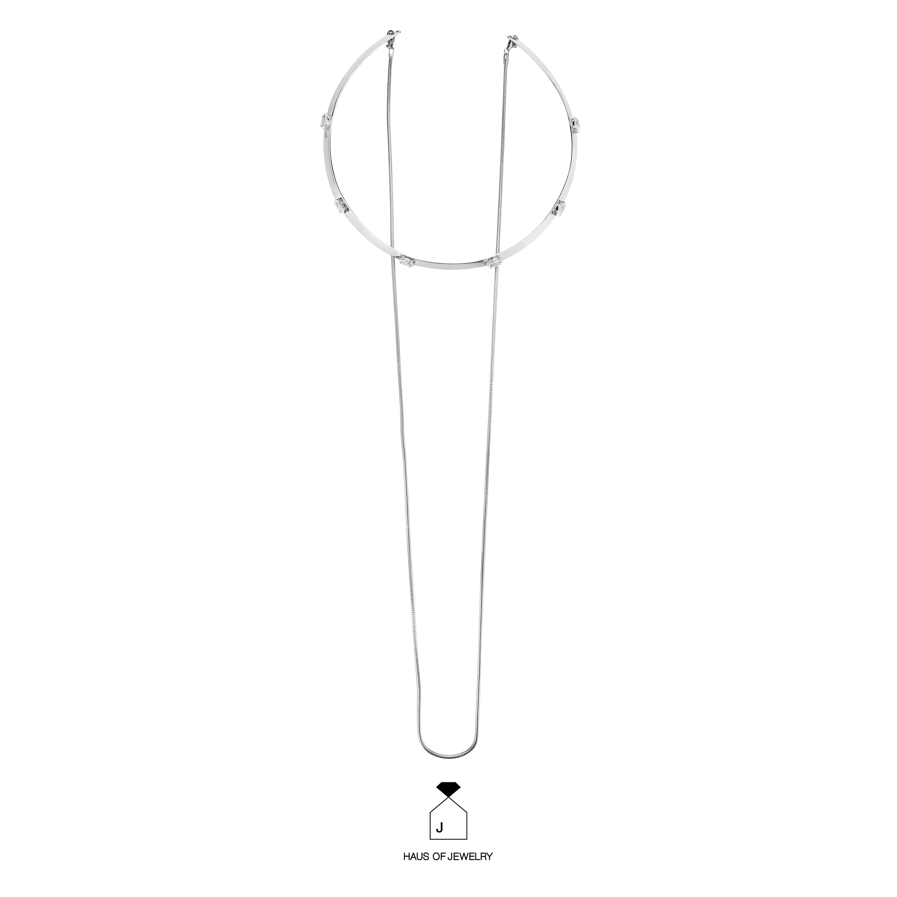 Haus of Jewelry - SIMPLE ACACIA MARQUISE CUFF NECKLACE สร้อยคอเงินแท้ ประดับเพชรคิวบิกเซอร์โคเนีย (Cubic Zirconia) ราคา 11,900 บาท*ส่งฟรี