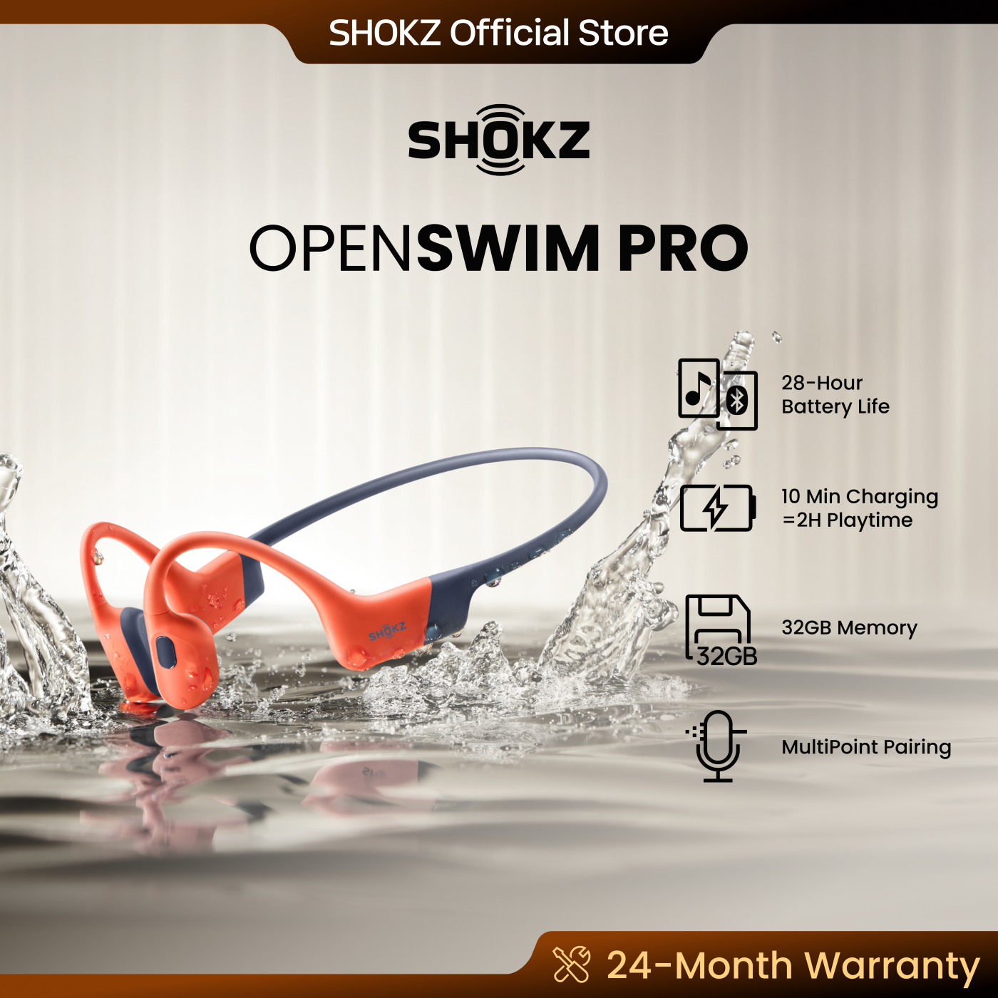 [SG Local Shipping]SHOKZ OpenSwim Pro S710, [2-year warranty]Bone Conduction Sports Headphones, IP68 Waterproof Open-Ear wireless Earphones with Bluetooth 5.4, 32GB of MP3 Storage, Noise Canceling Mic, 9h Playtime for Running, Swimming