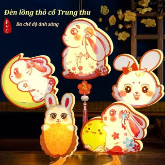 Lồng đèn trung thu tự làm, đèn lồng giấy, đèn lồng trung thu thỏ ngọc dễ thương kèm đèn cầy điện - Happy Life 4U