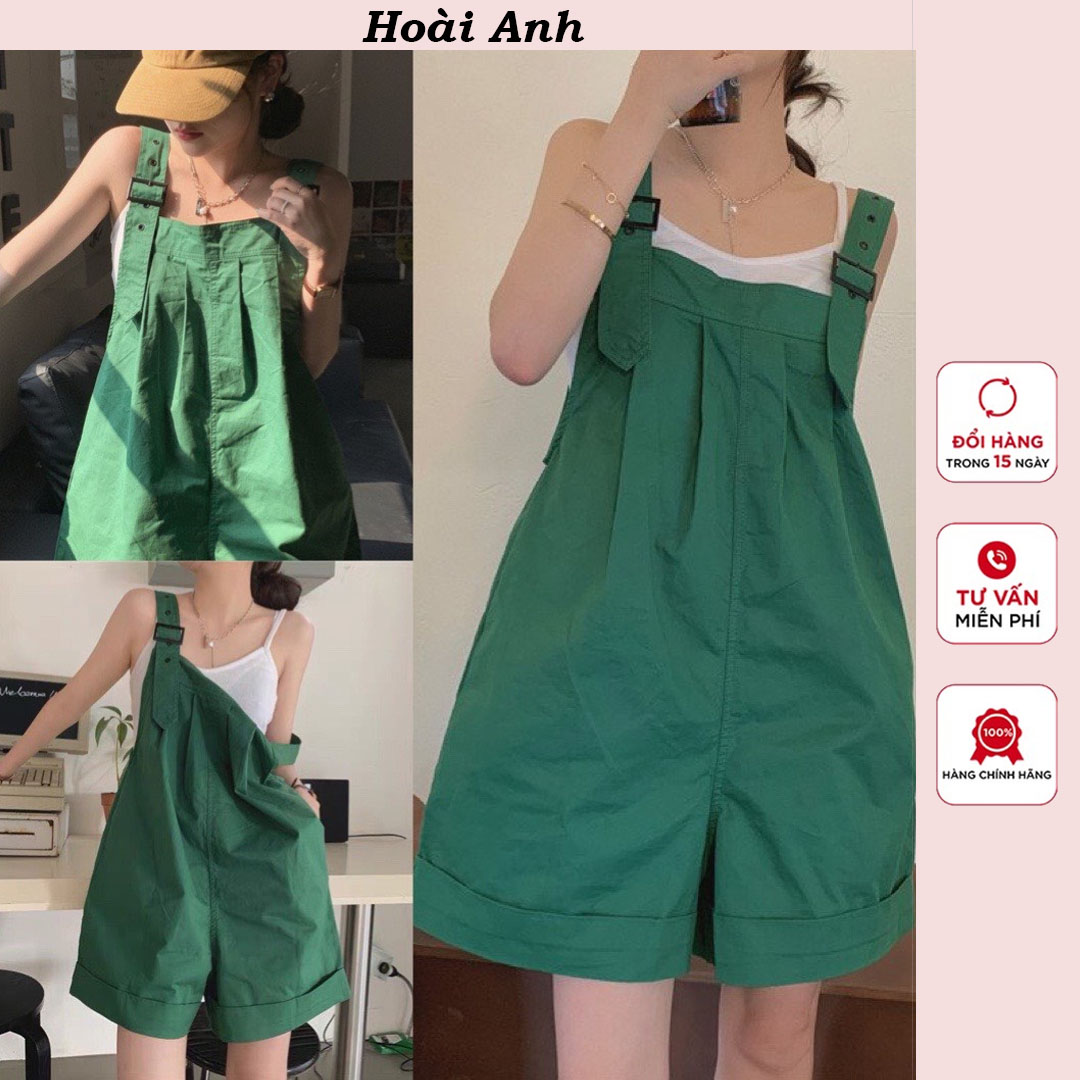 Quần Sooc Yếm Kaki Xanh Hottrend Quần Yếm Đùi Ống Rộng Màu Xanh Đậm Freesize Form Rộng