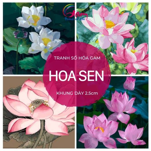 Hot-selling household goods Tranh tô màu sơn dầu số hoá Gam 🎨CHUẨN MÀU🎨 Hoa sen lotus