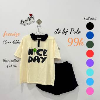 Đồ Bộ Đùi Polo Mặc Nhà Nice Day - Lapi VN, Thun Cotton 4 Chiều, Freesize 40 Đến 65kg, Set Cổ Trụ