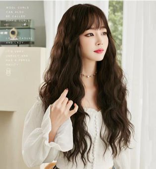 tóc giả nữ nguyên đầu xoăn sóng dài, tóc giả bộ cả đầu mái thưa, tóc giả xoăn sóng dài