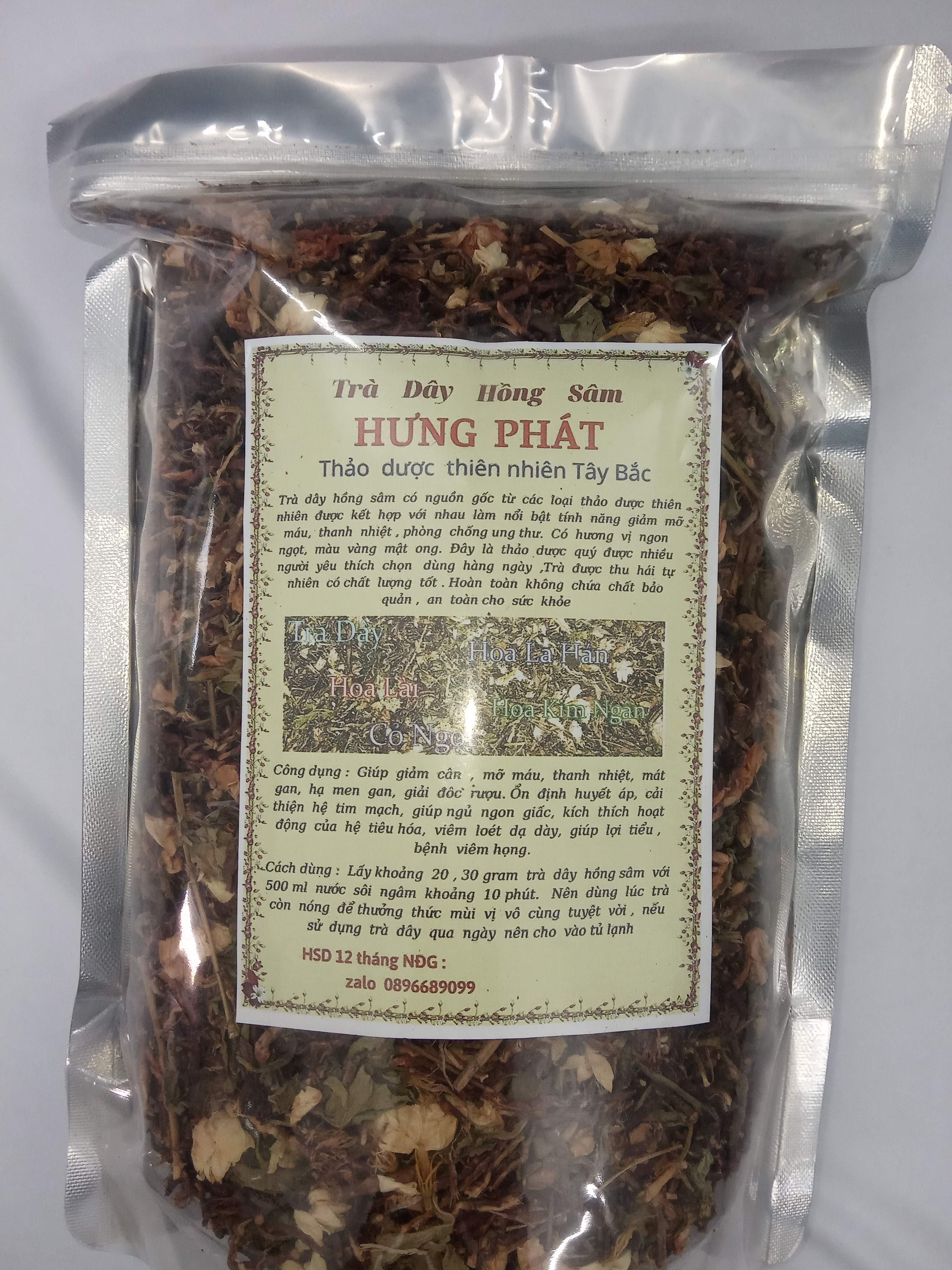 Trà dây Hồng Sâm HƯNG PHÁT (Hoa kim ngân- Trà dây-  -Hoa la hán -Cỏ ngọt -Hoa lài .... mát gan giảm đường huyết ổn định huyết áp hổ trợ mất ngủ viêm loét dạ dày ... vị ngọt thơm ) 500g sth