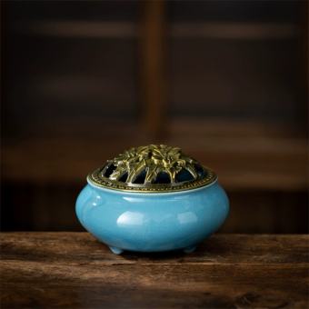 Lư hương trầm hương chất liệu gốm sứ trang trí tinh tế cao cấp màu xanh