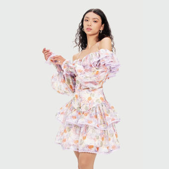 DEAR JOSÉ- Áo kiểu trễ vai tay phồng Havana vải hoa tím