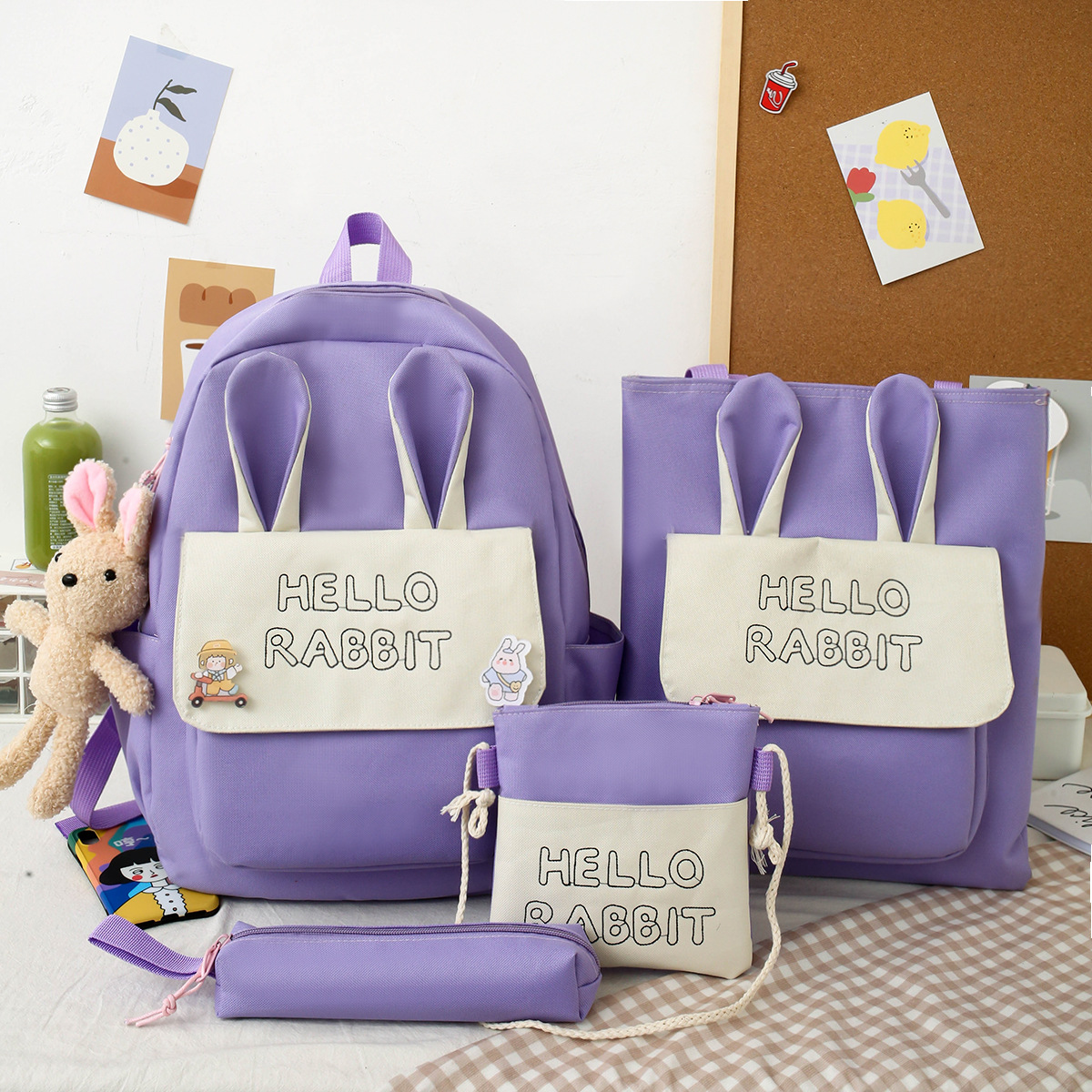 COMBO BALO 4 MÓN THỜI TRANG NAM NỮ, SET BALO 4 MÓN ĐI HỌC - SET BALO THỎ HELLO RABBIT
