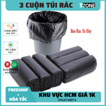 3 cuộn túi đựng rác tự phân hủy sinh size trung 55x65cm ̣̣̣(3 cuộn/kg), bao đựng rác, bịch đựng rác, túi nilong đựng rác, túi bóng đen đựng rác, túi bóng đựng rác, túi rác