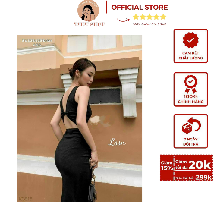 Đầm sát nách ôm body dáng dài xòe thiết kế đan xoắn sau lưng