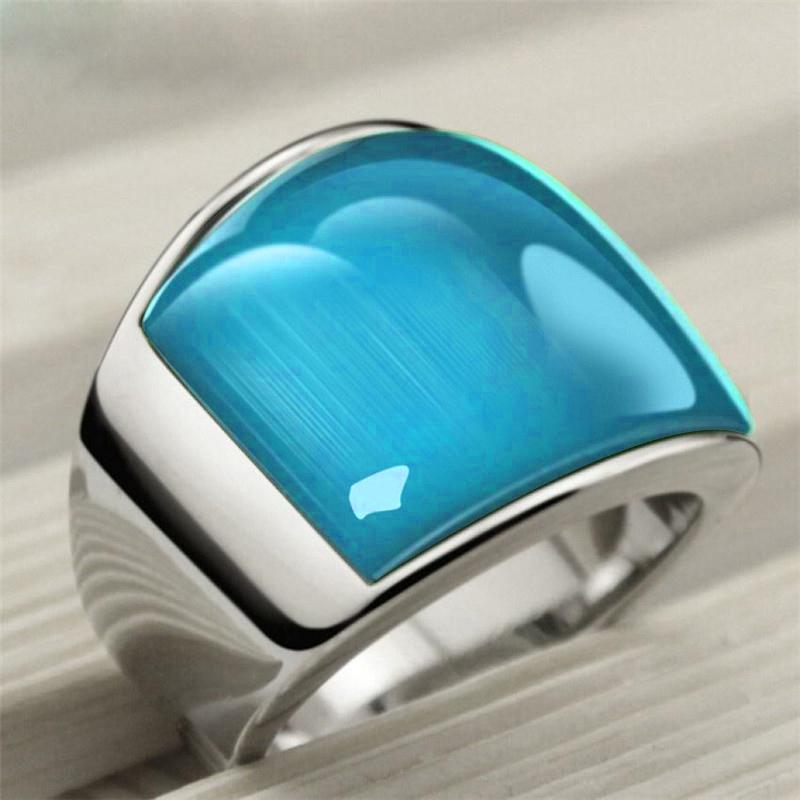 Nhẫn Thời Trang Nhẫn Punk Cổ Điển Bằng Thép Không Gỉ Với Đá Trắng \ Màu Xanh Ngọc Mắt Mèo Dành Cho Nam Và Nữ