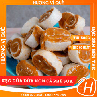 Kẹo Dừa Dứa Non Cà Phê Sữa - Túi 500g - Đặc Sản Bến Tre