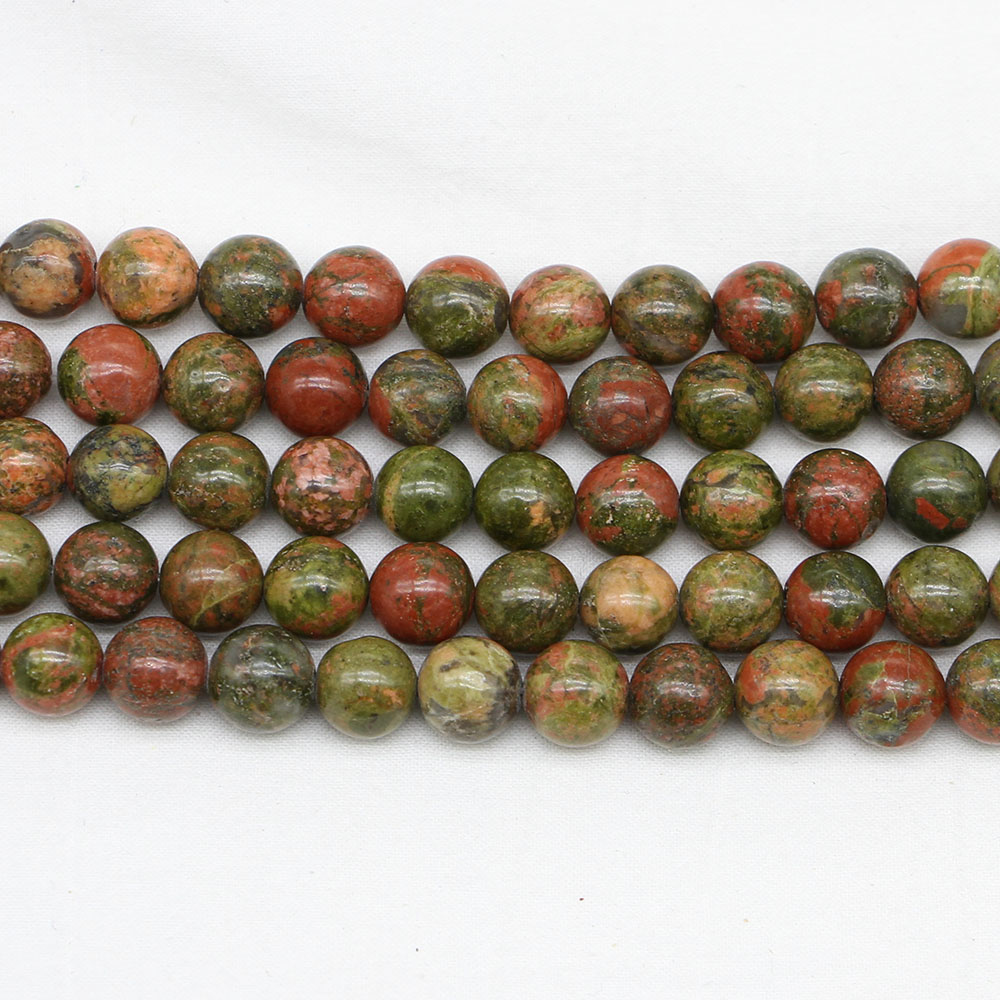  1 Sợi Lô Đá Tự Nhiên Ngọc Jaspers Màu Xanh Lá Cây Unakite Hạt Đá Tròn Hạt Đệm Rời Để Làm Đồ Trang Sức Quà Tặng Vòng Tay Tự Làm 