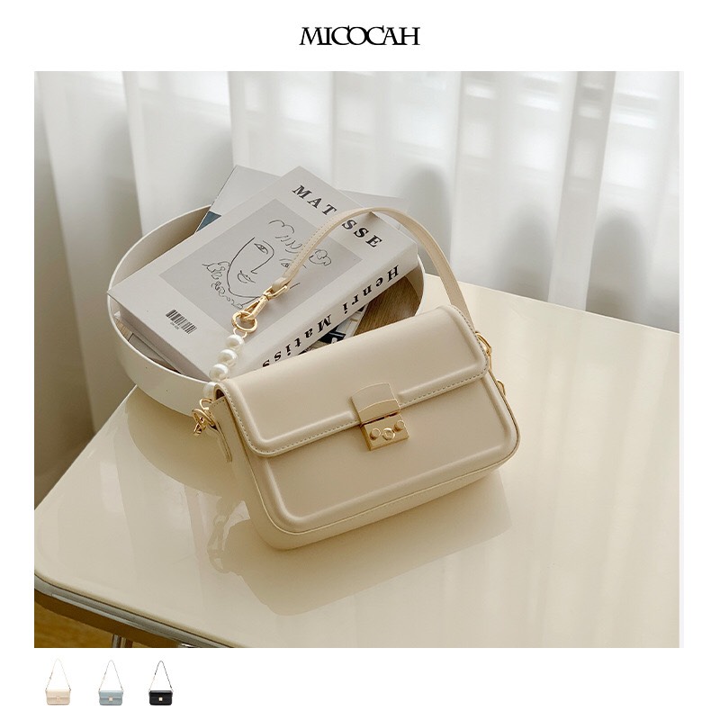Túi xách nữ đeo vai đeo chéo MICOCAH dáng công sở thời trang phối màu vintage da cao cấp cực đẹp, Túi đeo chéo nữ Micocah, Túi đeo vai Micocah MSP: 614