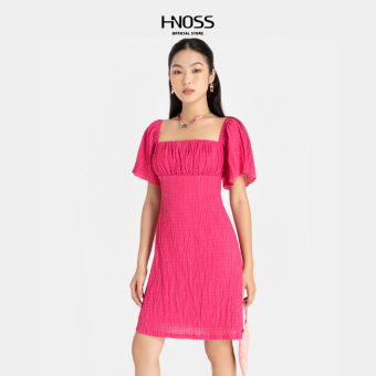 Đầm Nhún Ngực Thời Trang Nữ HNOSS Cổ Vuông Tay Bồng HNDLU053