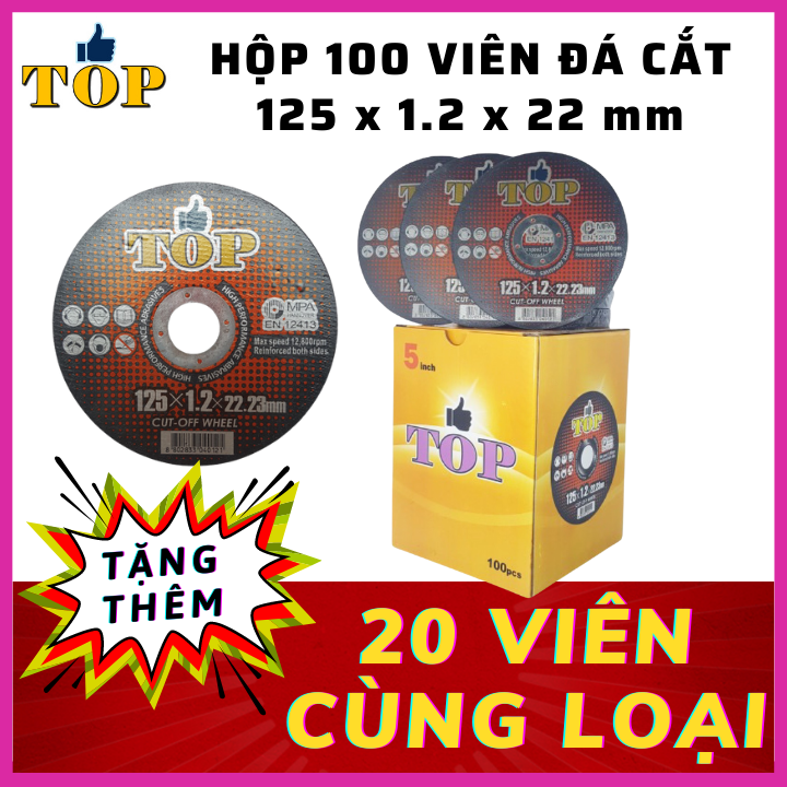 Hộp 100 viên ĐÁ CẮT SẮT phi 125 ( 1 tấc 2) | Đá cắt inox | Đá cắt TOP Hàn Quốc