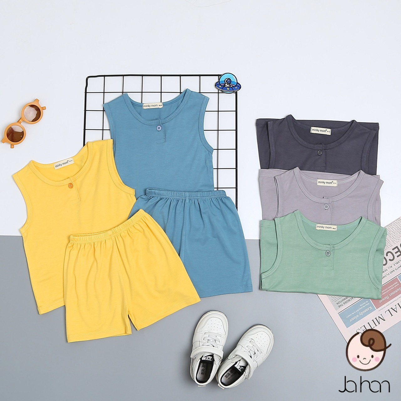 Đồ bộ bé trai mk kid bộ ba lỗ nút trụ cho bé trai với chất thun lạnh siêu mềm mát , đồ bộ mặc nhà cho bé