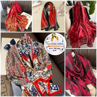 Khăn đi biển lụa màu đỏ họa tiết dài 180x90cm ,Áo choàng bikini quàng cổ choàng vai thời trang  Milana