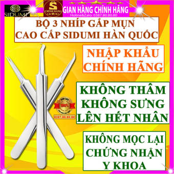 Bộ 3 cây nhíp gắp mụn cao cấp nhíp gắp mụn đầu đen nhíp gắp mụn cám loại xịn không bị thâm không sưng và không mọc lại chính hãng Sidumi hàn quốc nhíp lấy mụn đầu đen nhíp gắn mi nối mi đầu cong đàu thẳng tốt - Shopping vip