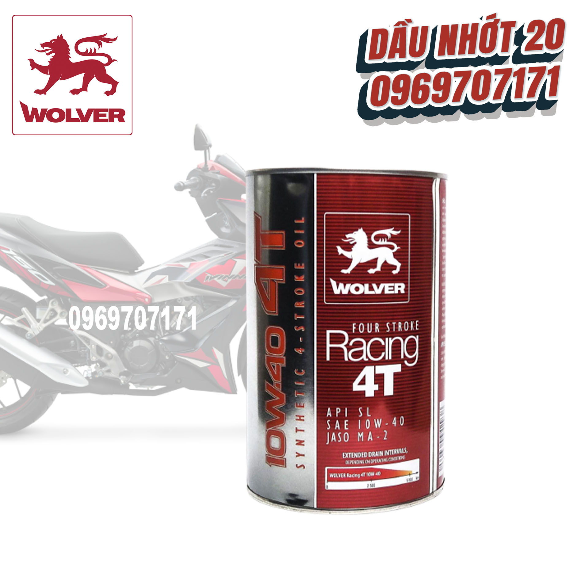 Nhớt wolver racing 4t 10w40 công nghệ tổng hợp api sl jaso ma2
