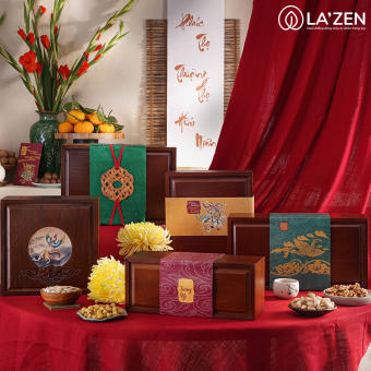 Bộ quà Tết 2024 "Vương Sắcin hạt dinh dưỡng cao cấp, sang trọng La'zen (Set quà Tết/Giỏ quà Tết 2024)